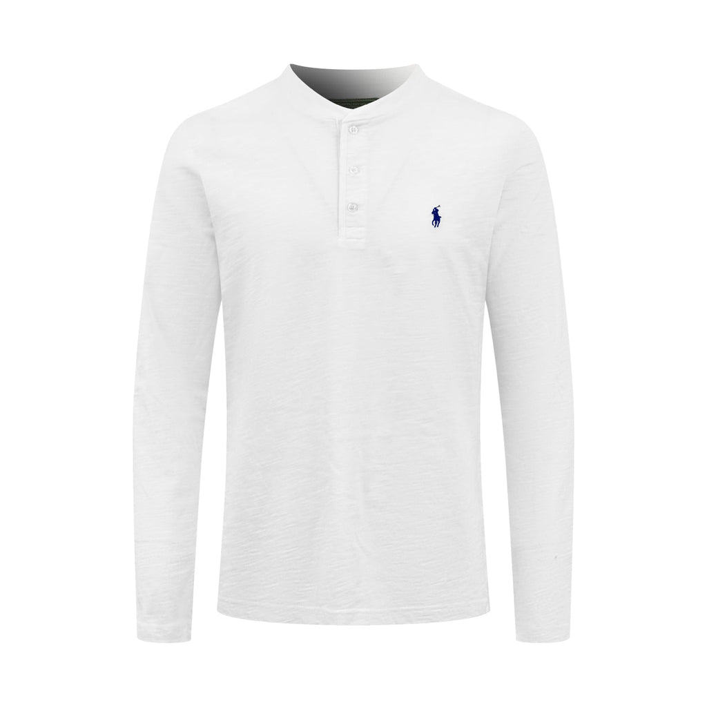 Men's Long‑Sleeve Henley Shirt With Small Blue Pony Embroidery