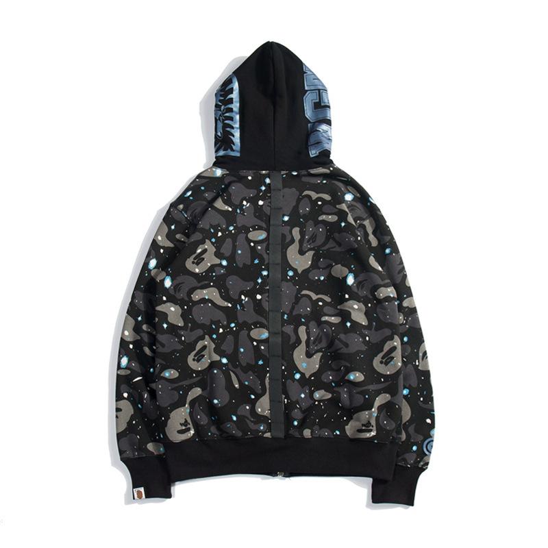 Bathing Ape Hoodie Starry Sky Sweater Black and White Starry Sky Blue Shark Hat Printed Casual Hooded Sweater