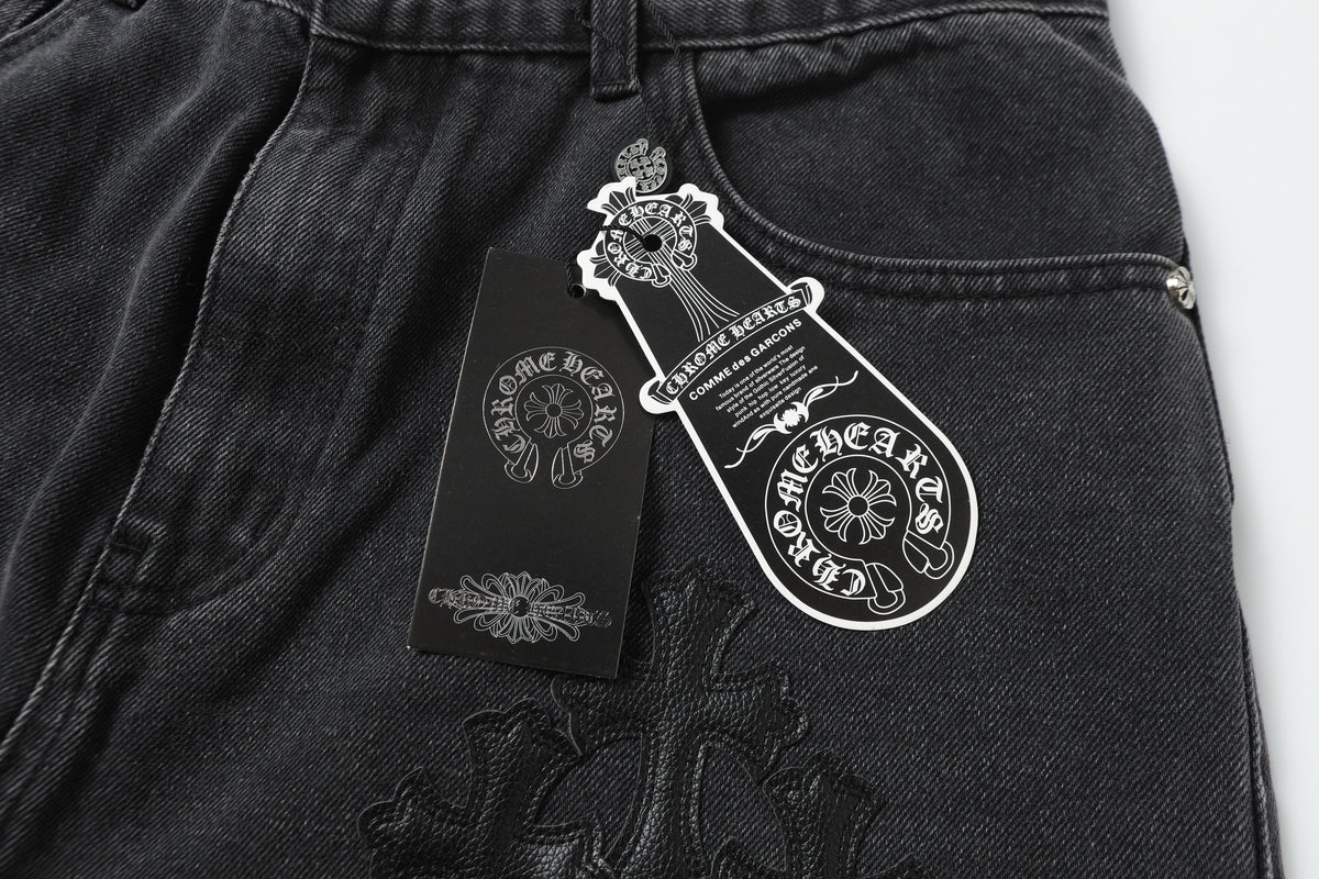 Chrome Hearts Black Cross Patch Grey Jeans