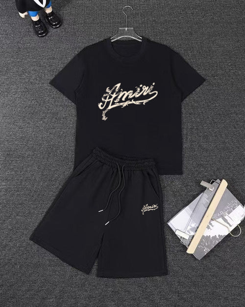 AMIRI Script Logo Short‑Sleeve Tee & Drawstring Shorts Set