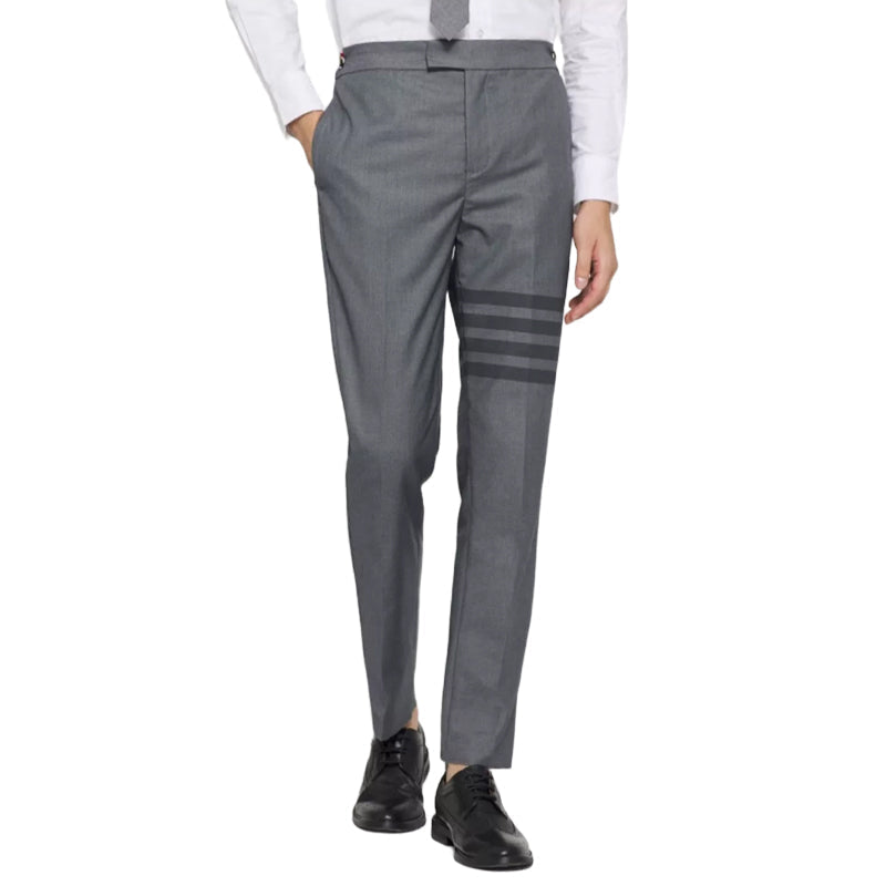 Thom Browne Style Men's Business Trousers - 50% Wool Premium Dress Pants with Signature Four-Bar Detail