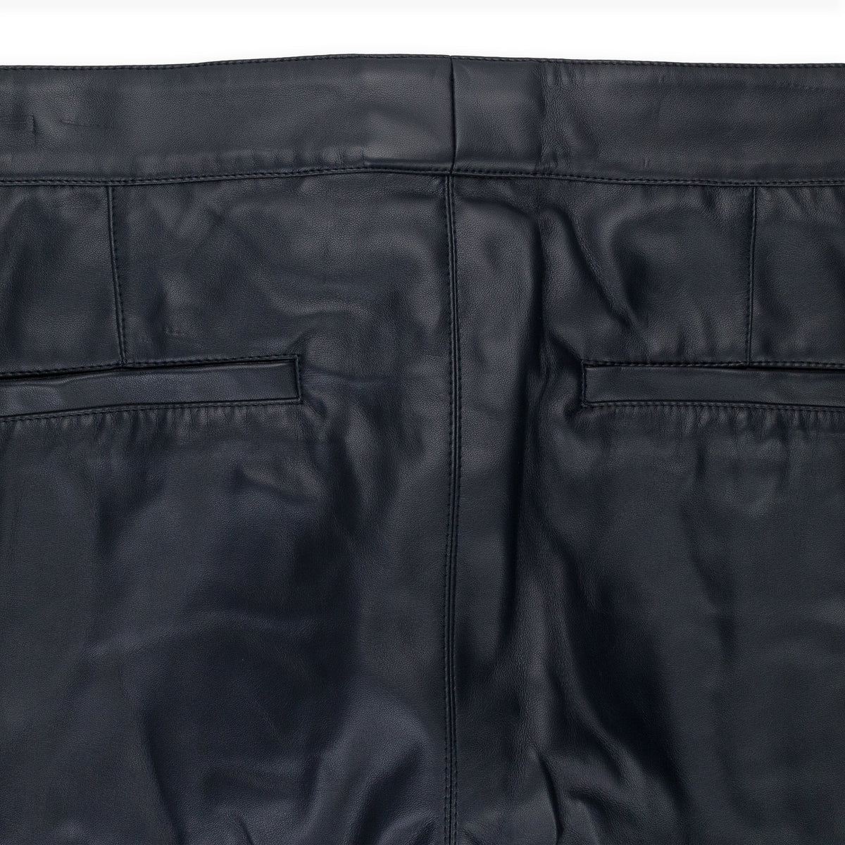 FAUX LEATHER PANEL NAVY TROUSER