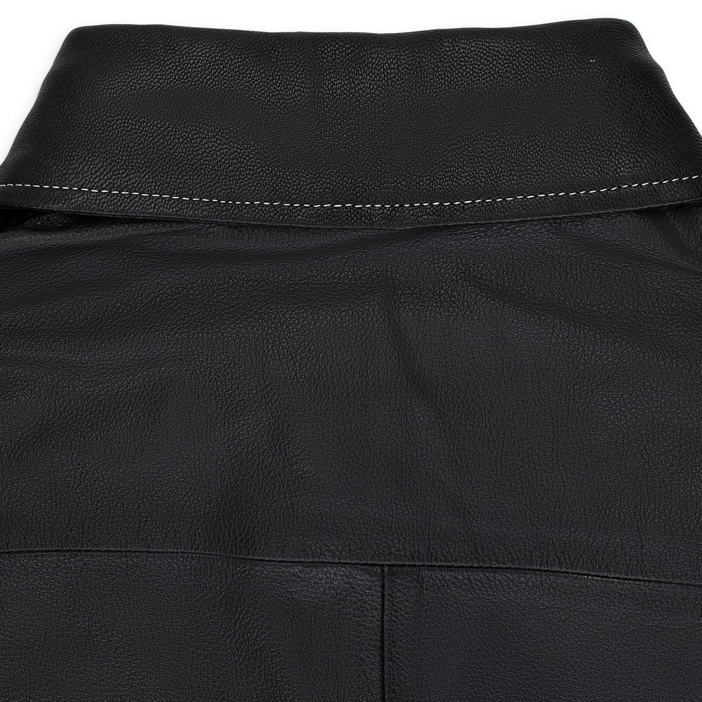 BLACK LEATHER WORK BUTTON-DOWN SHIRT