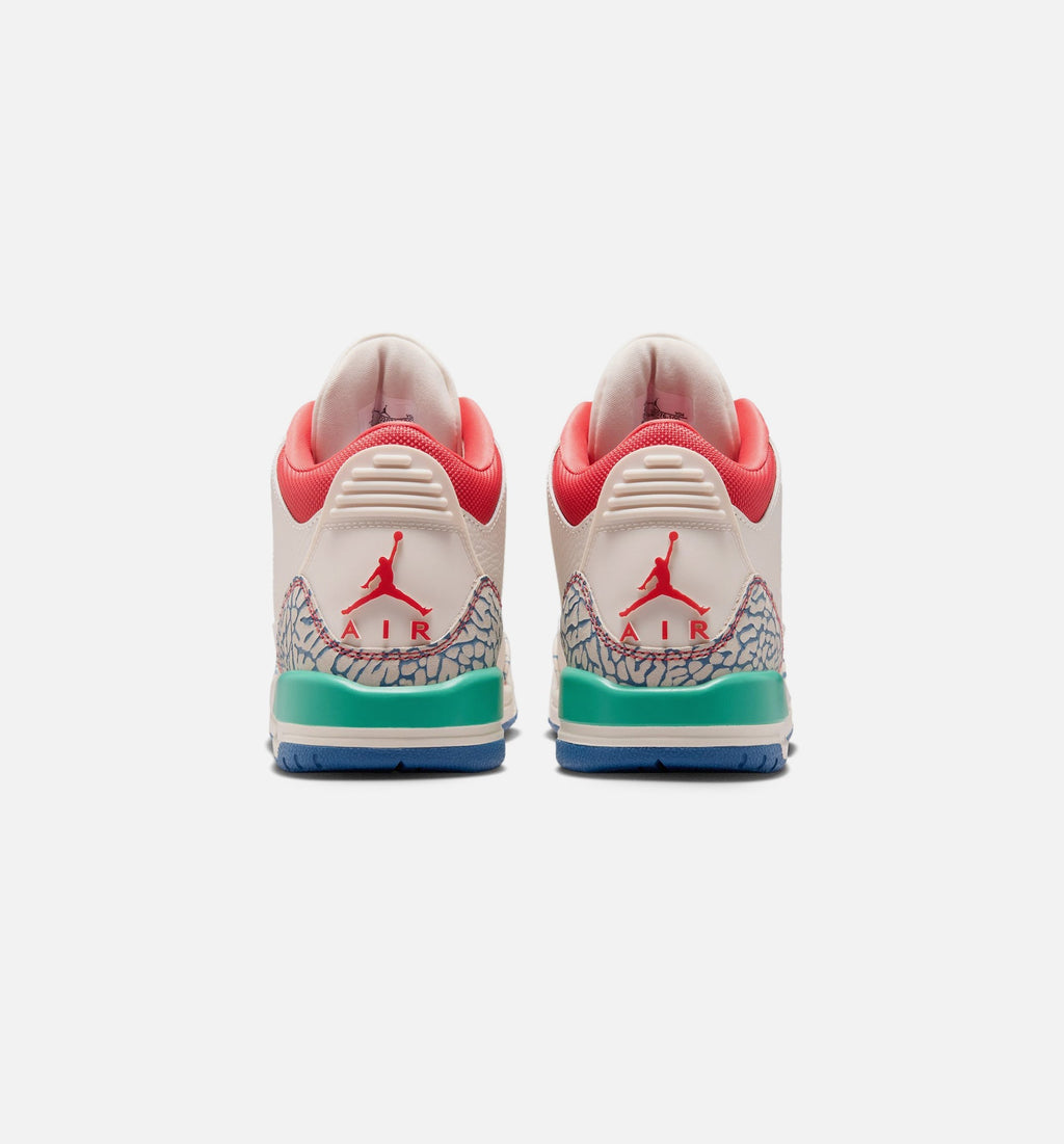 Air Jordan 3 Retro Grade School Lifestyle Shoe - Chalk/Track Red/True Blue/Kinetic Green
