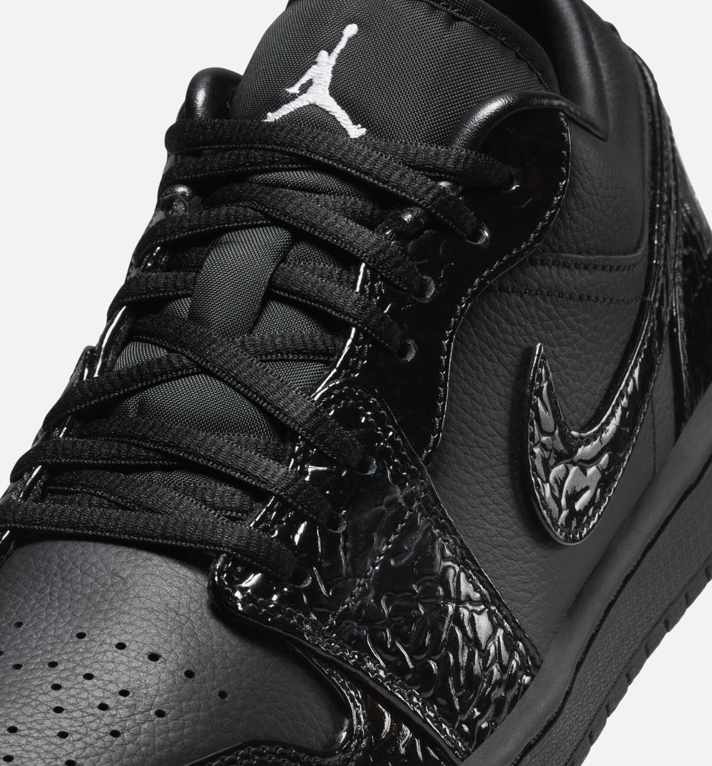 Air Jordan 1 Low Patent Elephant Women's Sneakers - Black/Black/White/Metallic Silver
