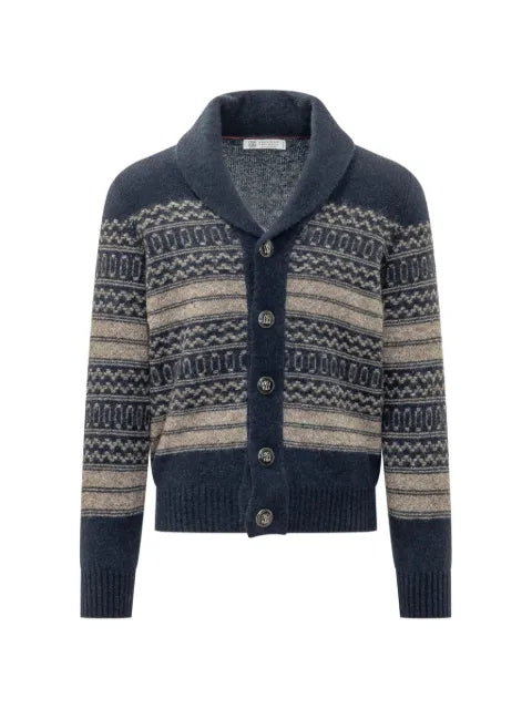 Brunello Cucinelli alpaca, cashmere and wool Nordic jacquard cardigan