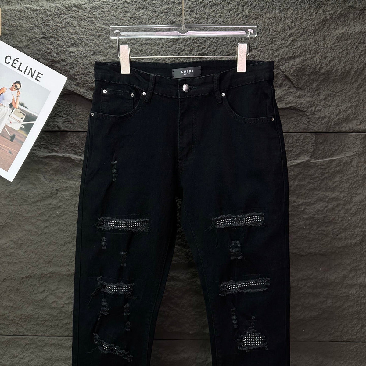 AMIRI Mesh‑Lined Multi‑Rip Distressed Slim‑Fit Denim Jeans