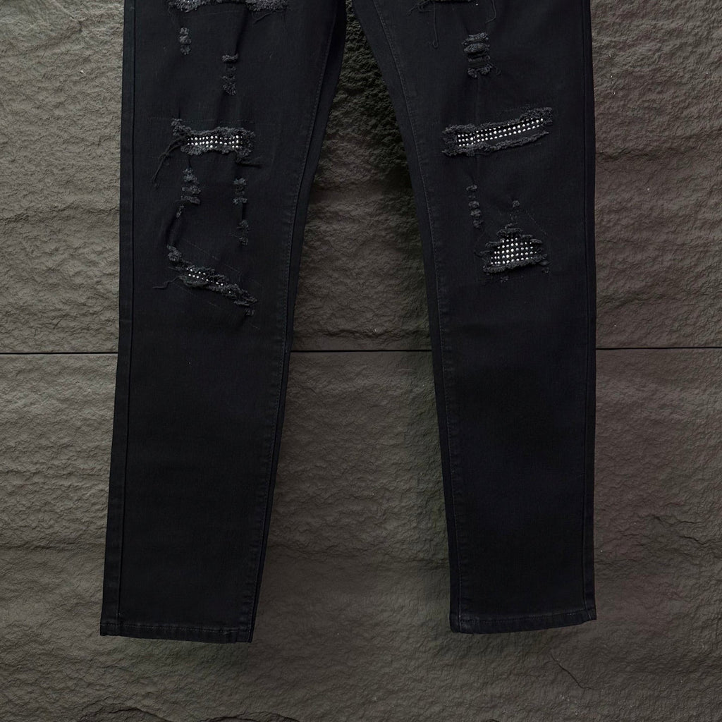 AMIRI Mesh‑Lined Multi‑Rip Distressed Slim‑Fit Denim Jeans