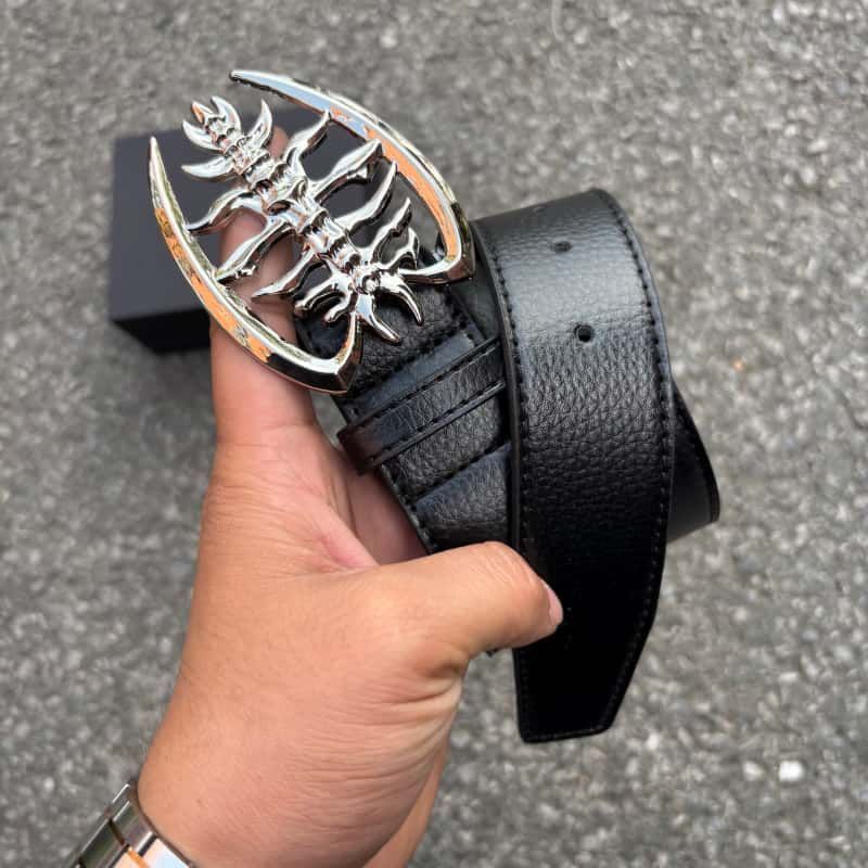 Skeleton Spine Leather Belt Sculpted Metal Buckle Avant Garde Waist