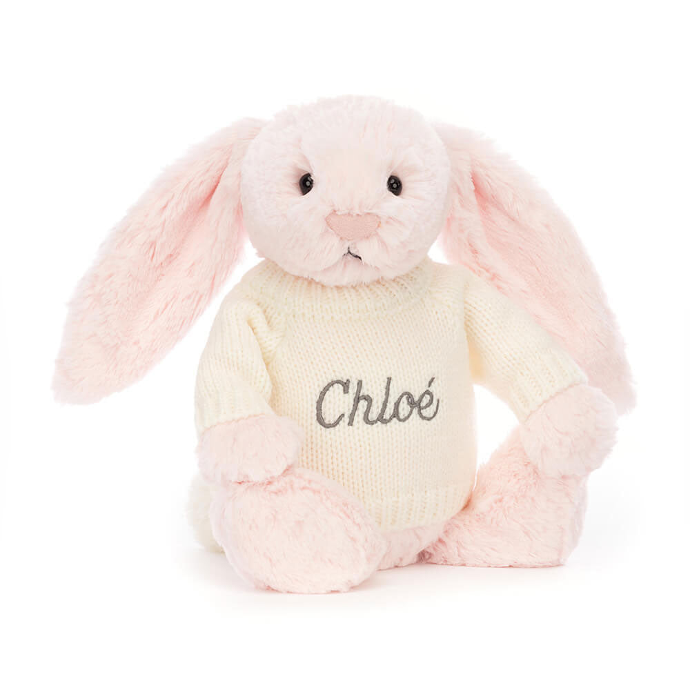 Bashful Pink Bunny with Personalized Cream Jumper