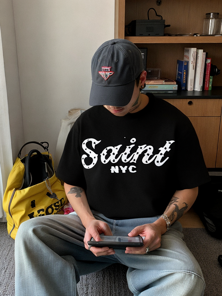 Saint Michael Vintage Multi‑Graphic Oversized Tee Streetwear Unisex