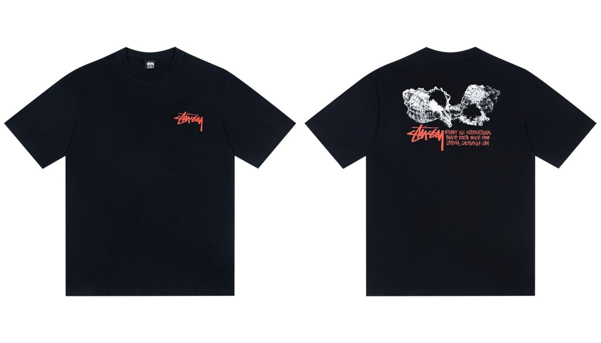 Stussy Shell Beach Roots Front And Back Graphic Short Sleeve Tee
