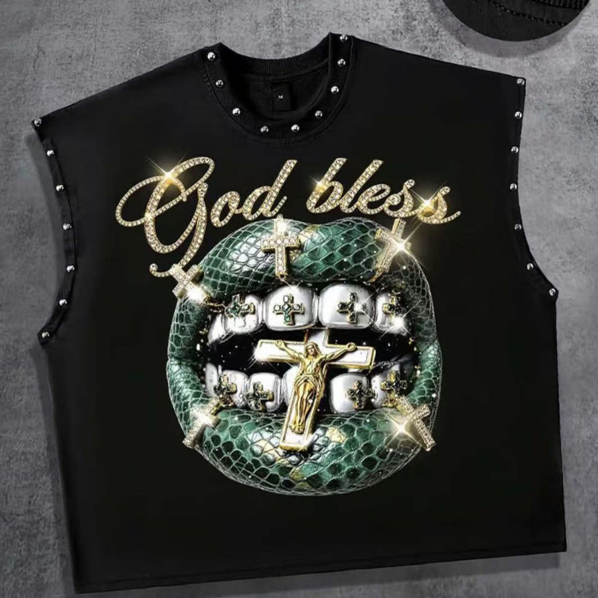 Vintage Retro Graphic Rivet Cut‑Off Sleeveless Tank Top Multi‑Style