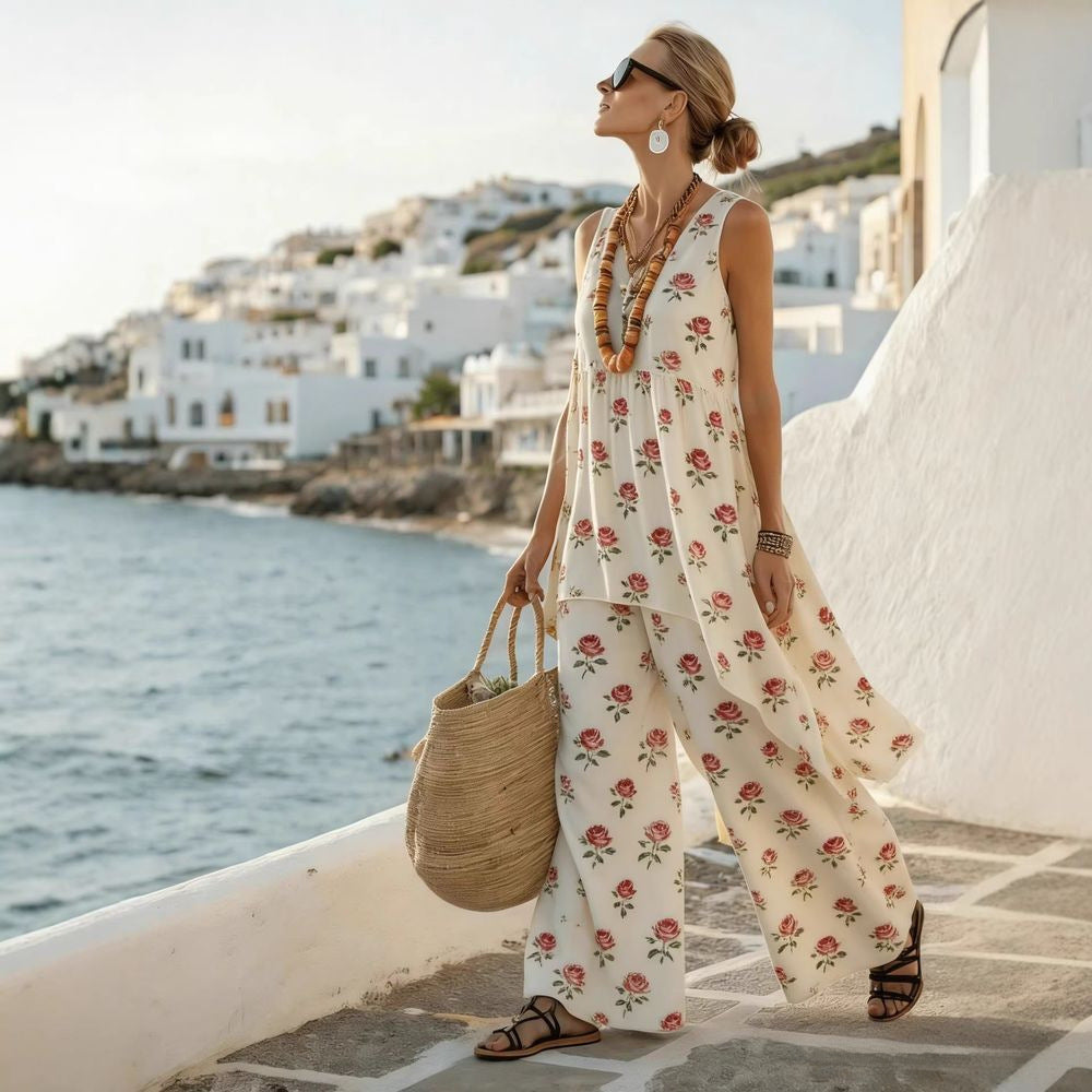 Women's Boho Striped-Trim Sleeveless Beach Two-Piece Set