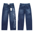 Vale Forever Blue Washed Script Embroidery Wide Leg Jeans