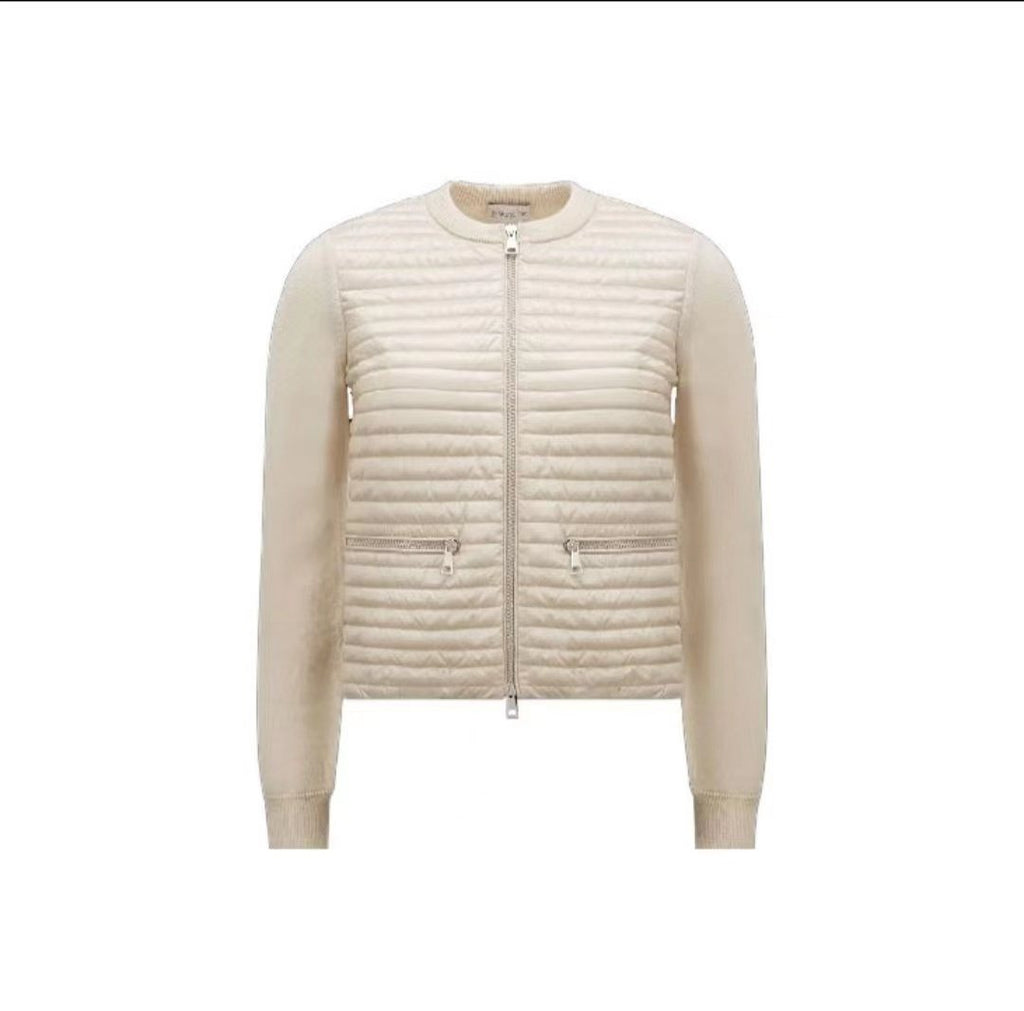 Moncler Quilted Knit-Sleeve Zip Down Jacket