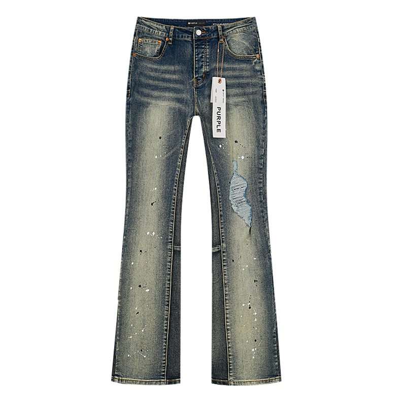 Purple Brand Blue Distressed Paint Splatter Jeans