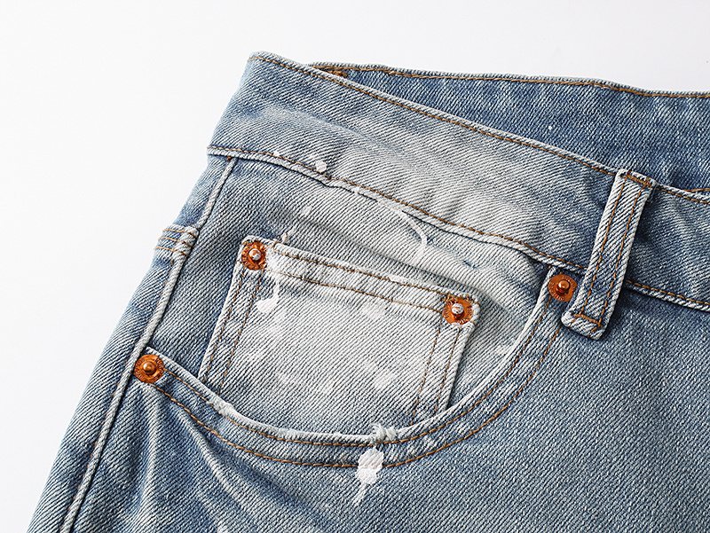 Purple Brand Light Blue Paint-Splatter Distressed Flared Jeans