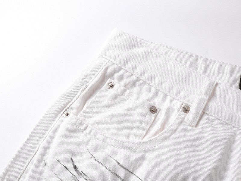 Purple Brand White Distressed Straight-Leg Button-Fly Jeans