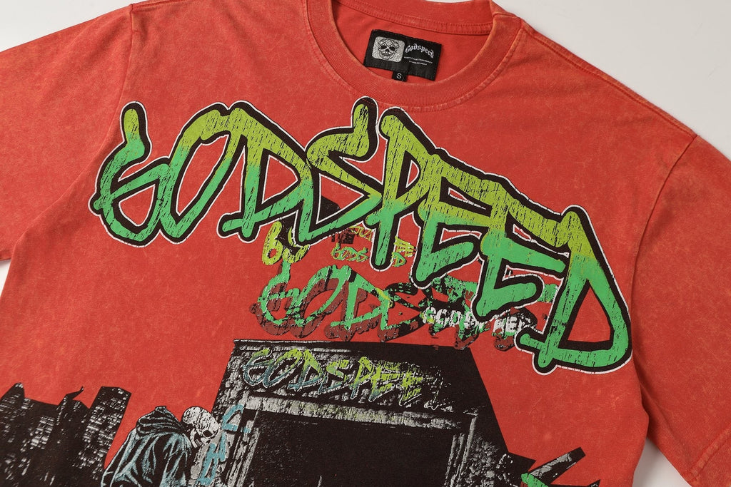 Godspeed Washed Red Skeleton Graphic T-Shirt