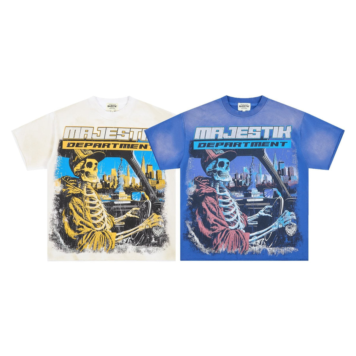 MAJESTIK Skeleton Driver Graphic T-Shirt