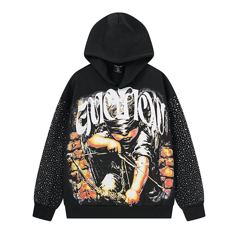 MIXED EMOTION Rhinestone Sleeve Graphic Hoodie
