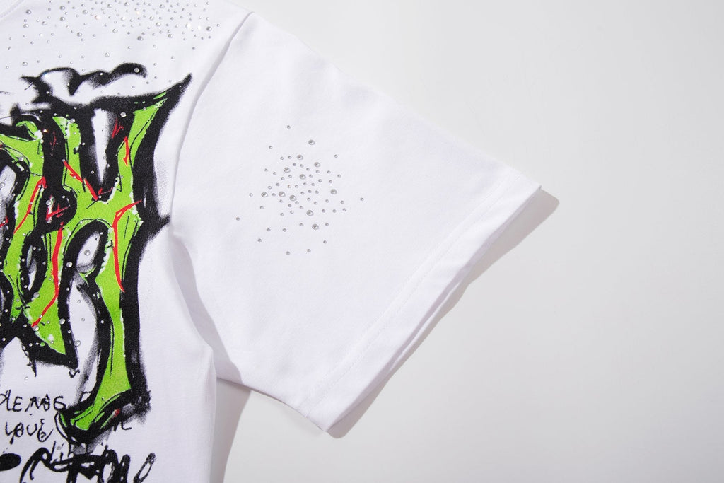 MAJESTIK Distressed Rhinestone Graphic Short-Sleeve T-Shirt