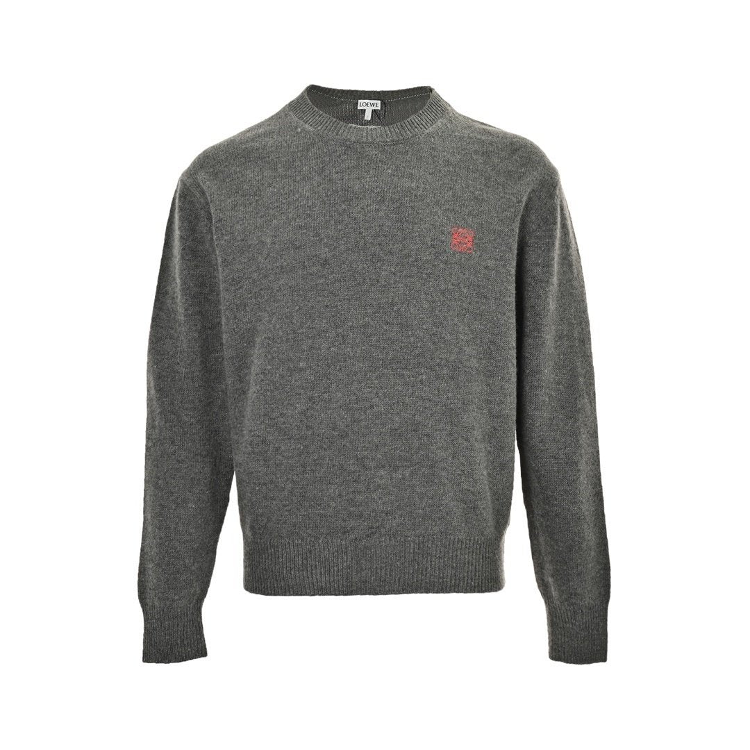 Loewe Anagram Logo Embroidered Wool Sweater In Grey