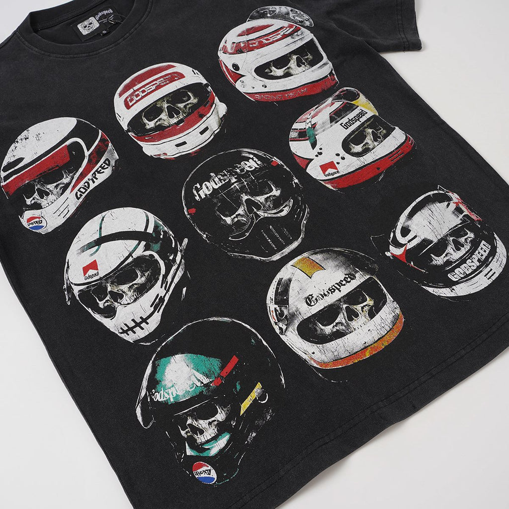 Godspeed Out of Many One Racing Helmet Graphic T-Shirt