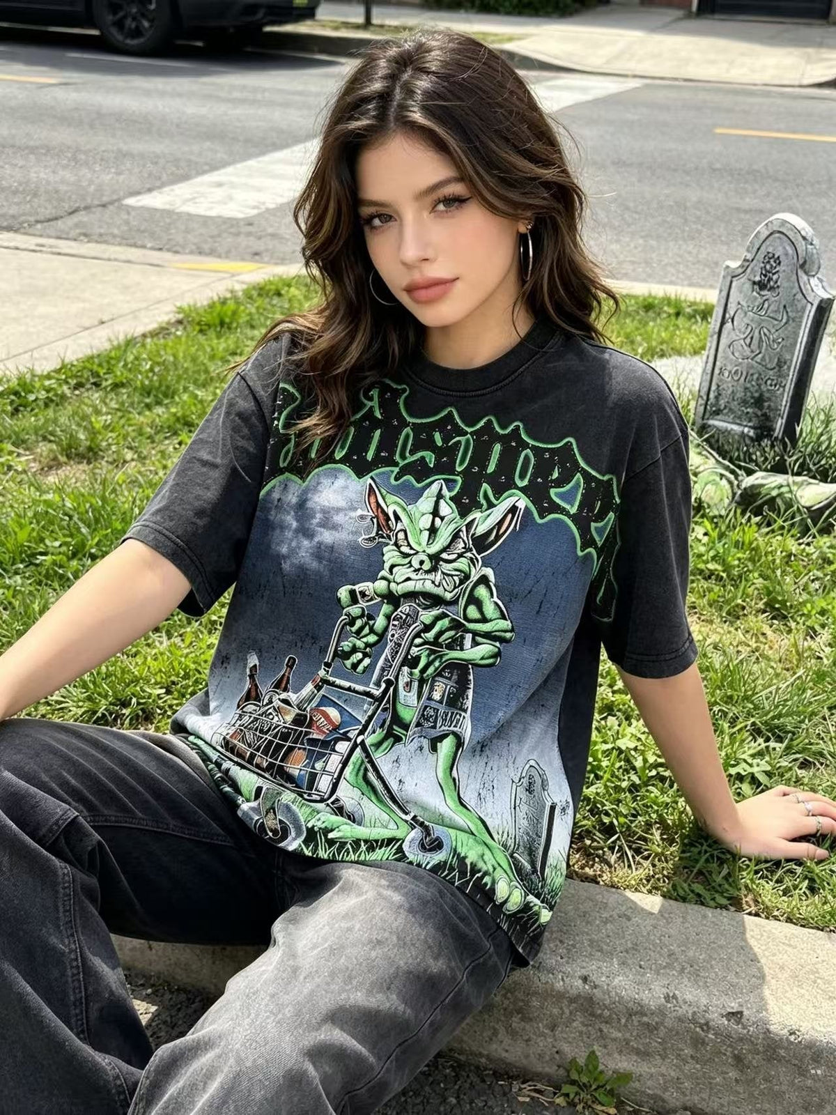 Godspeed Green Cart Character Graphic T-Shirt