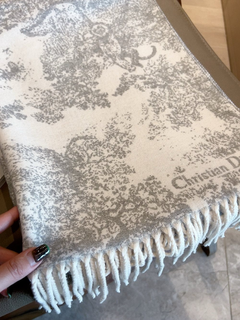 Dior Animal Print Fringed Scarf