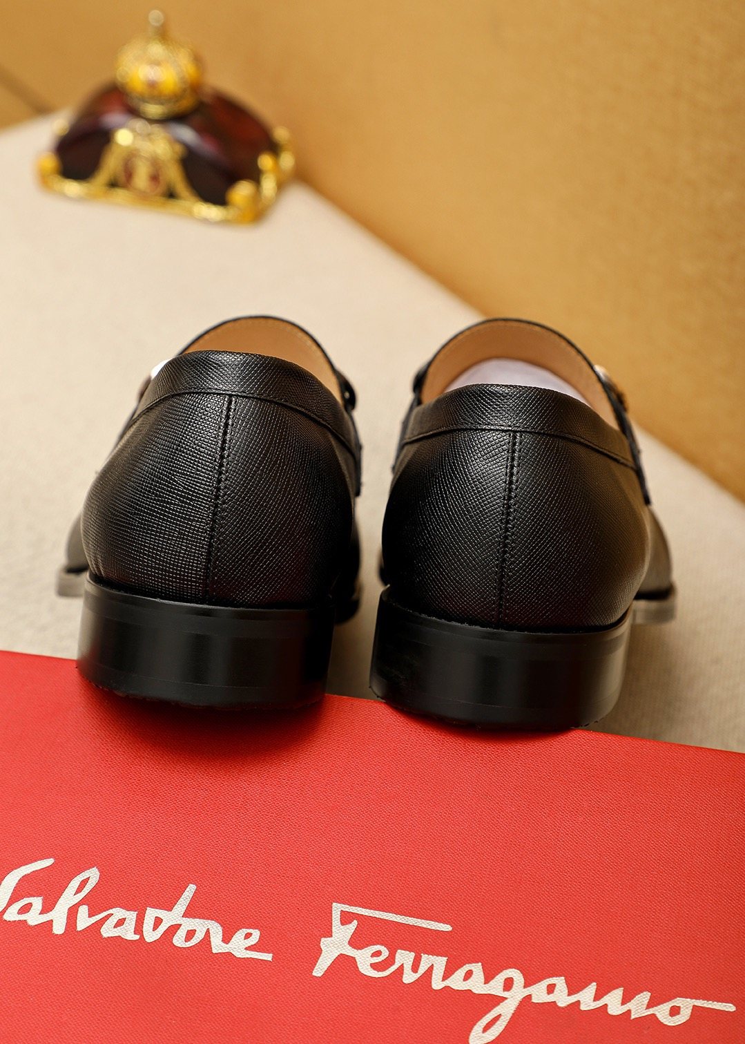 Ferragamo Black Buckle Leather Loafers - Slip-On Construction