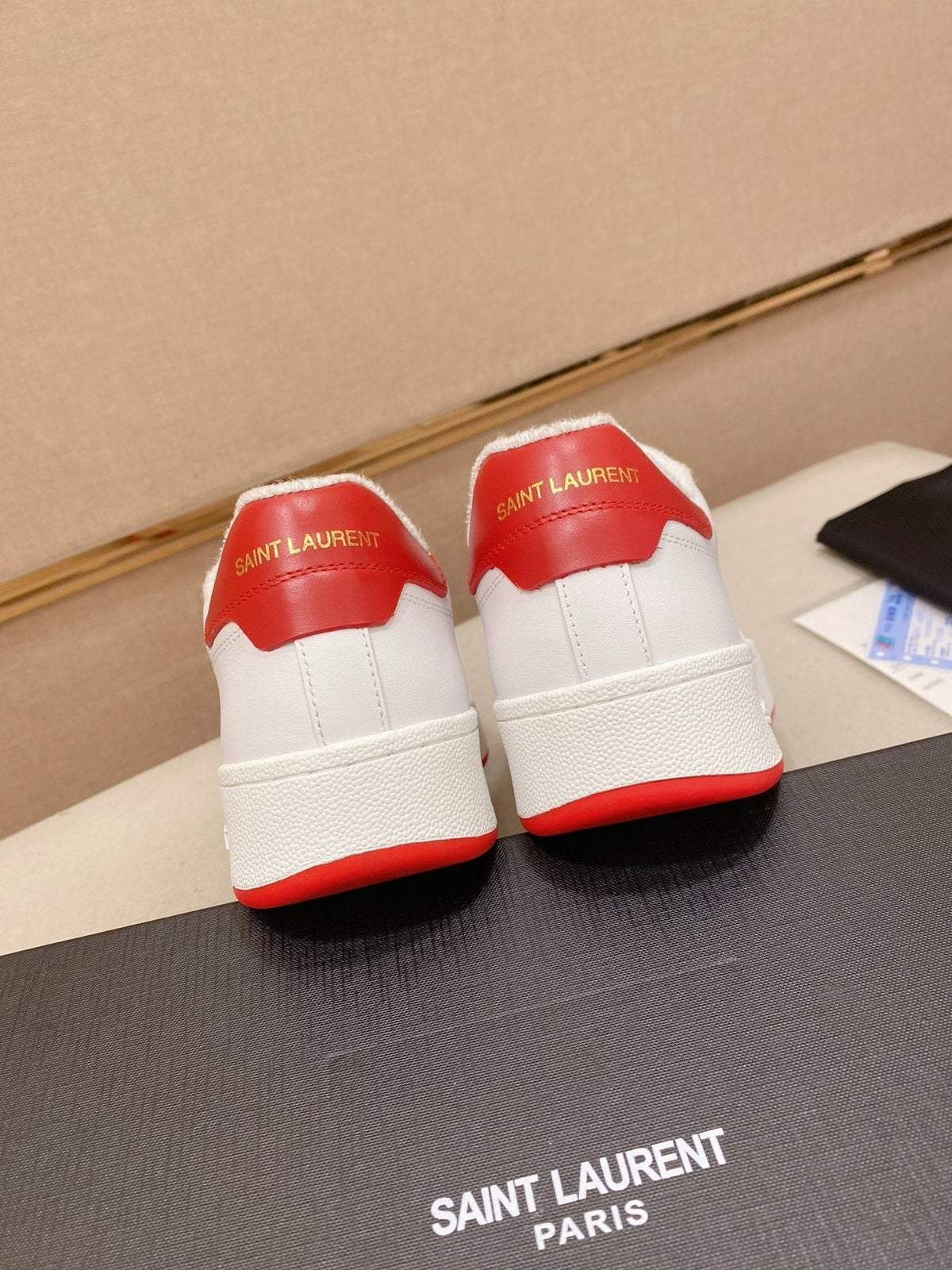 Saint Laurent White Red Perforated Low-Top Sneakers