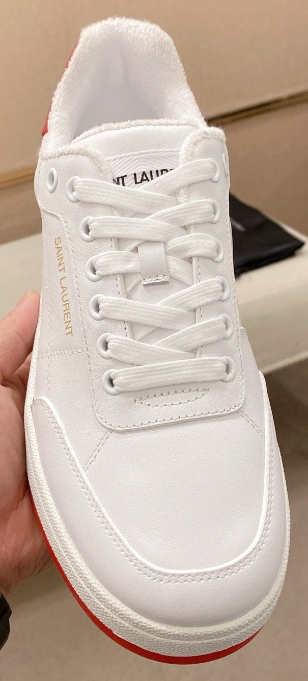 Saint Laurent White Red Perforated Low-Top Sneakers