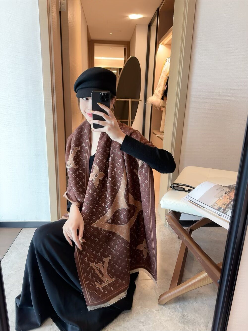 Louis Vuitton Monogram Floral Fringe Scarf