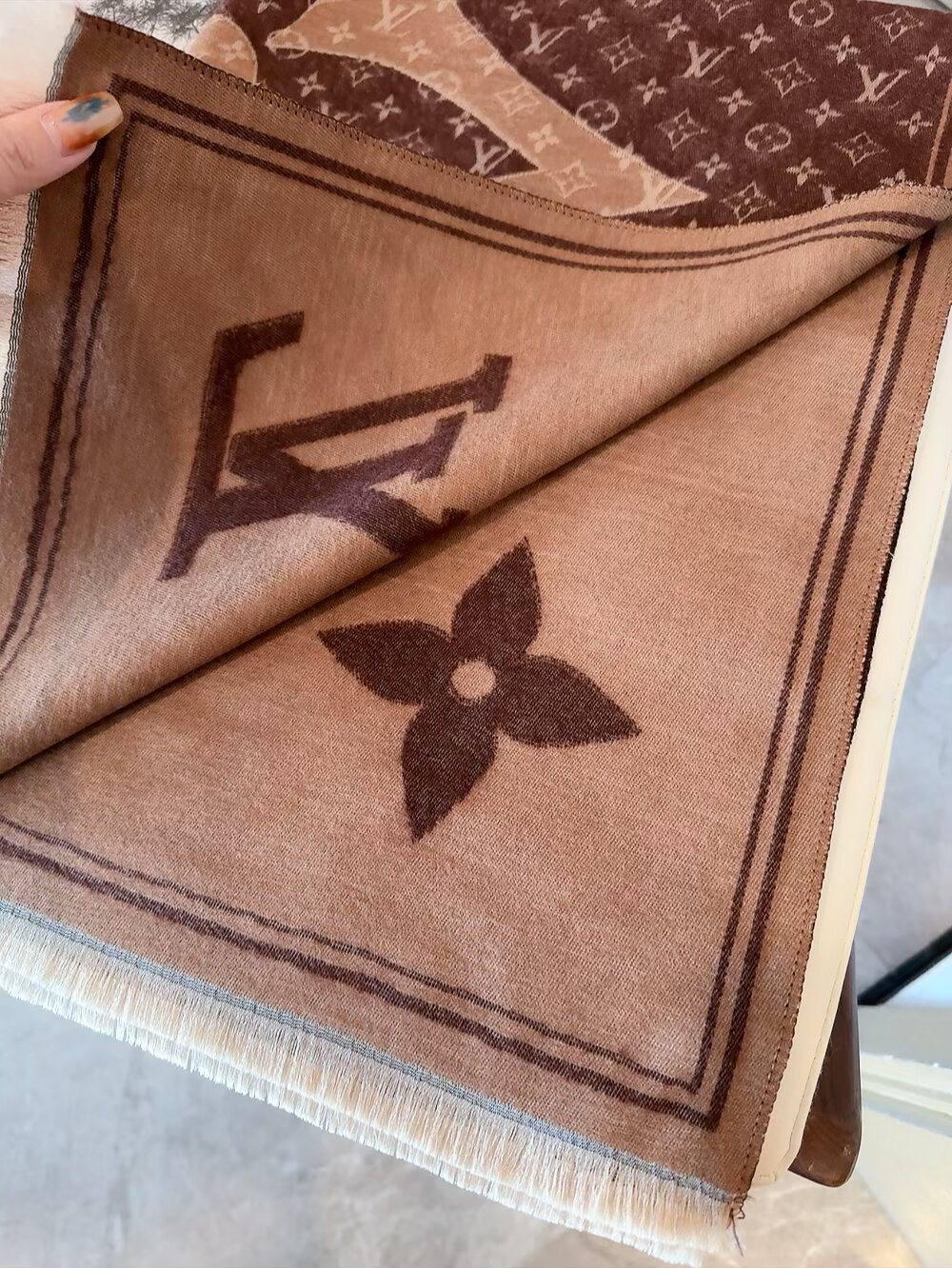Louis Vuitton Monogram Floral Fringe Scarf