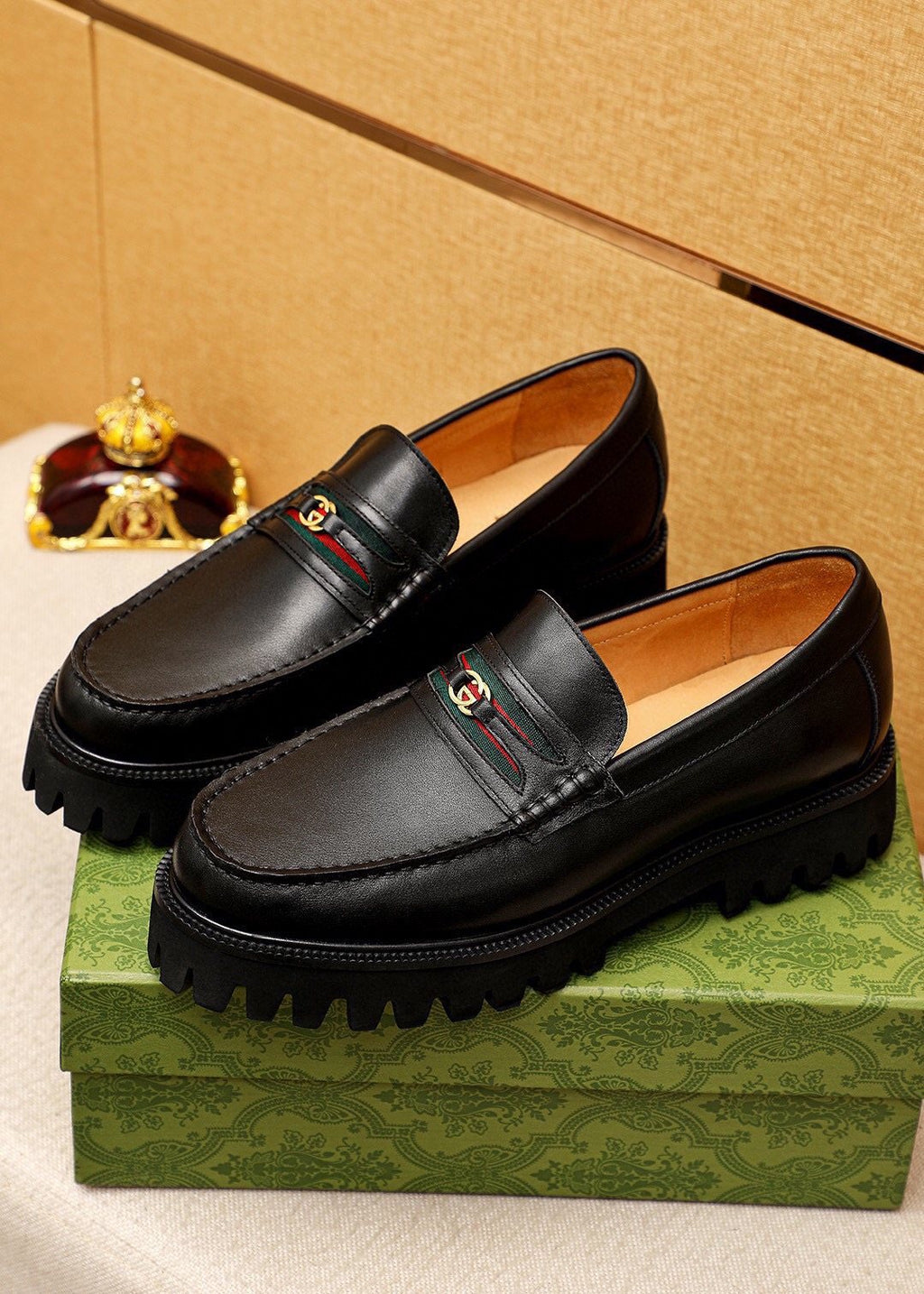 Gucci Black Lug Sole Loafers