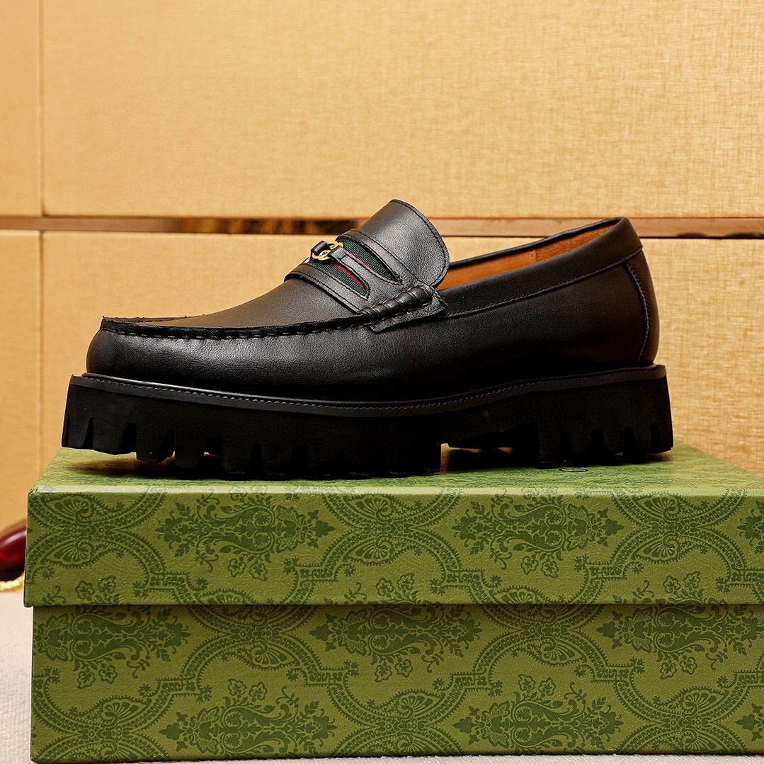 Gucci Black Lug Sole Loafers