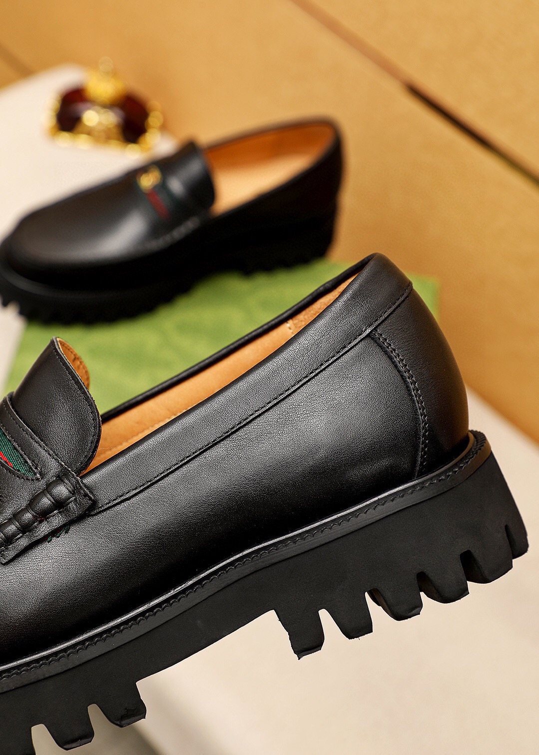 Gucci Black Lug Sole Loafers