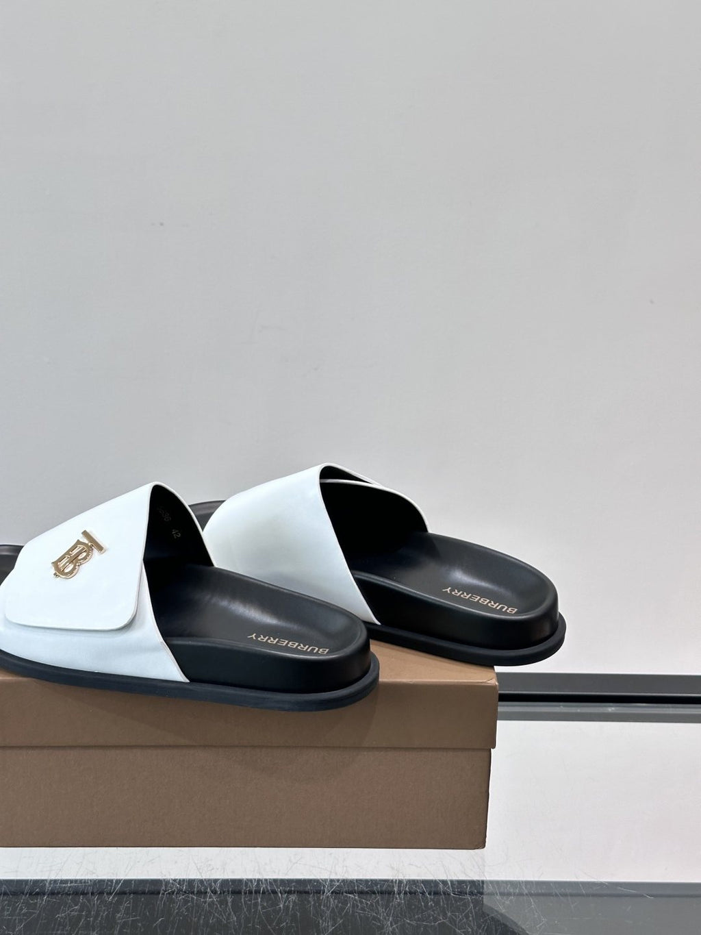 Burberry Men’s White Leather Logo Slide Sandals