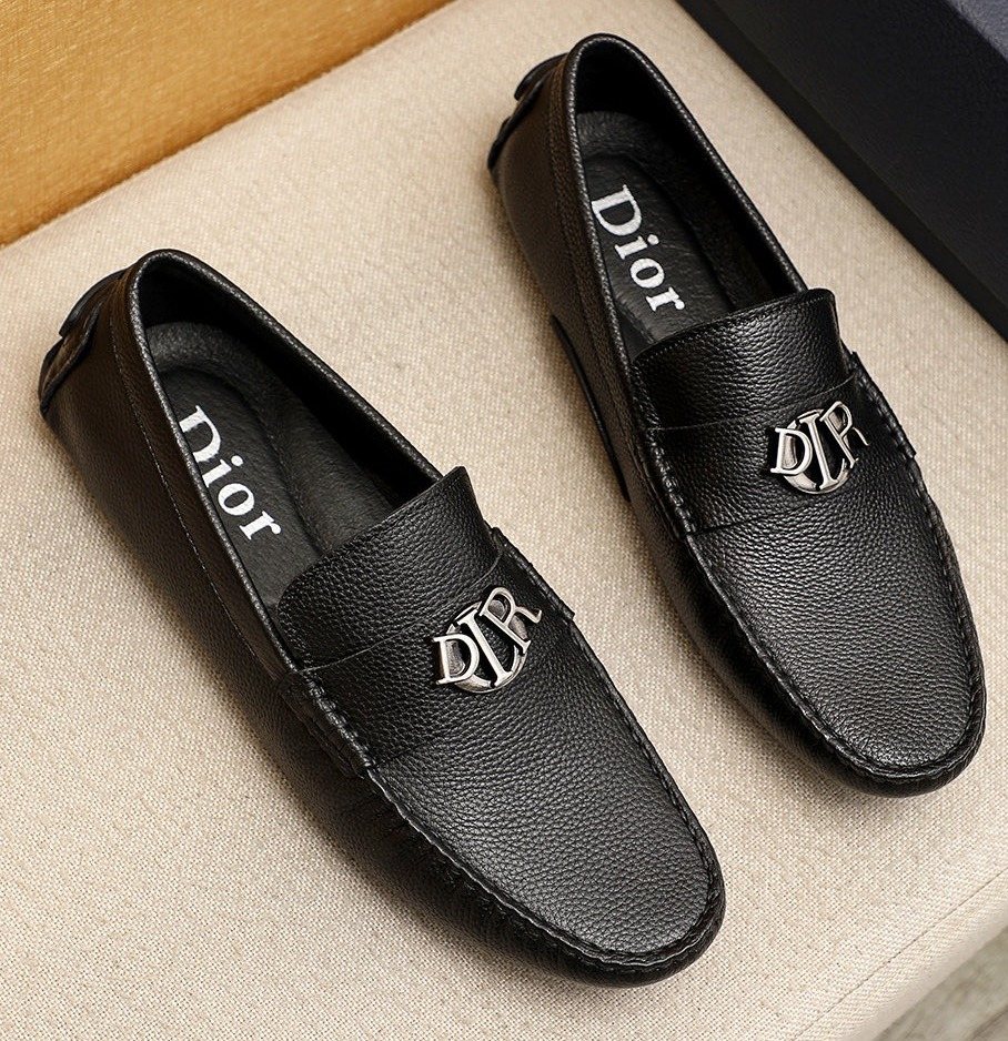 Dior Black Textured Leather Loafers