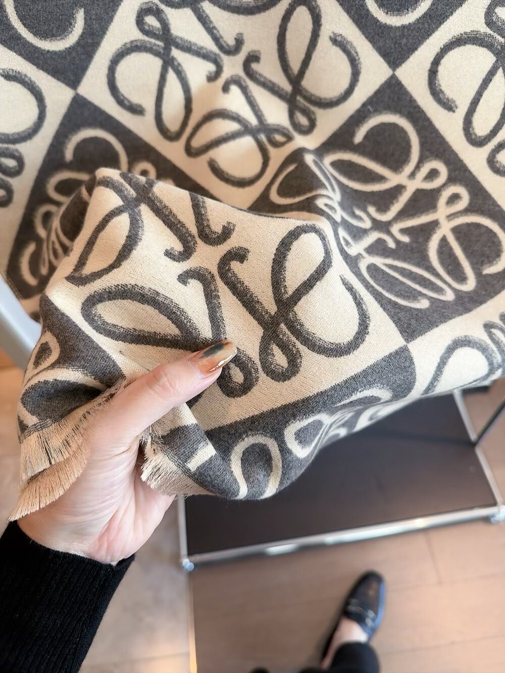 Loewe Taupe Graphic Motif Scarf