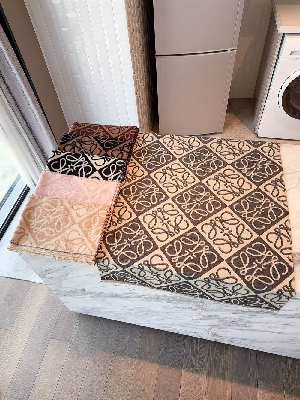 Loewe Taupe Graphic Motif Scarf