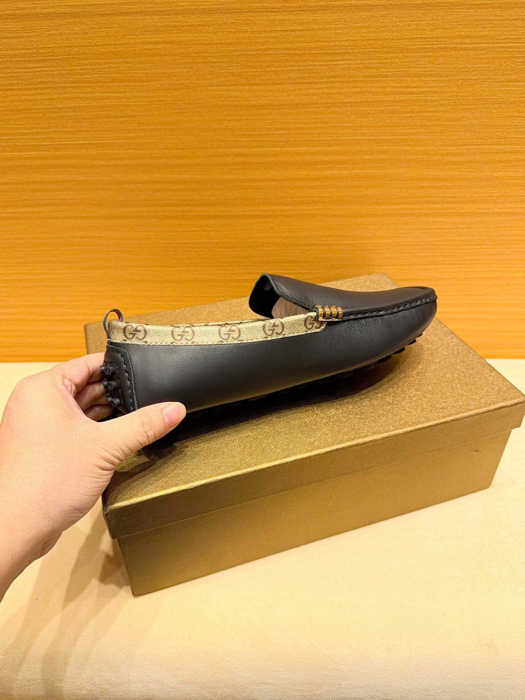 Gucci Black Loafers with Patterned Trim