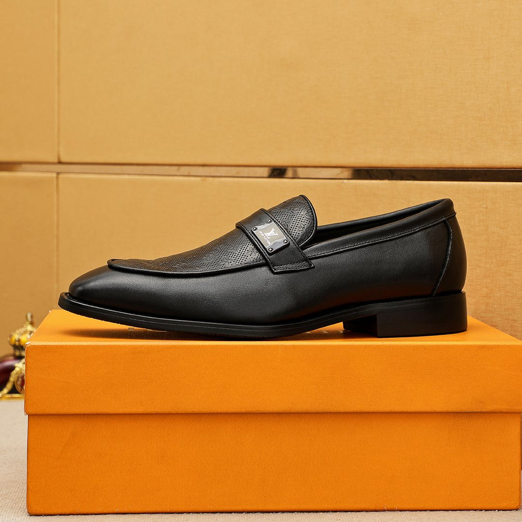 Louis Vuitton Men's Black Embossed Loafers - Rounded Toe