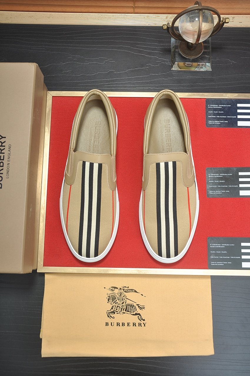 Burberry Beige Striped Slip-On Sneakers