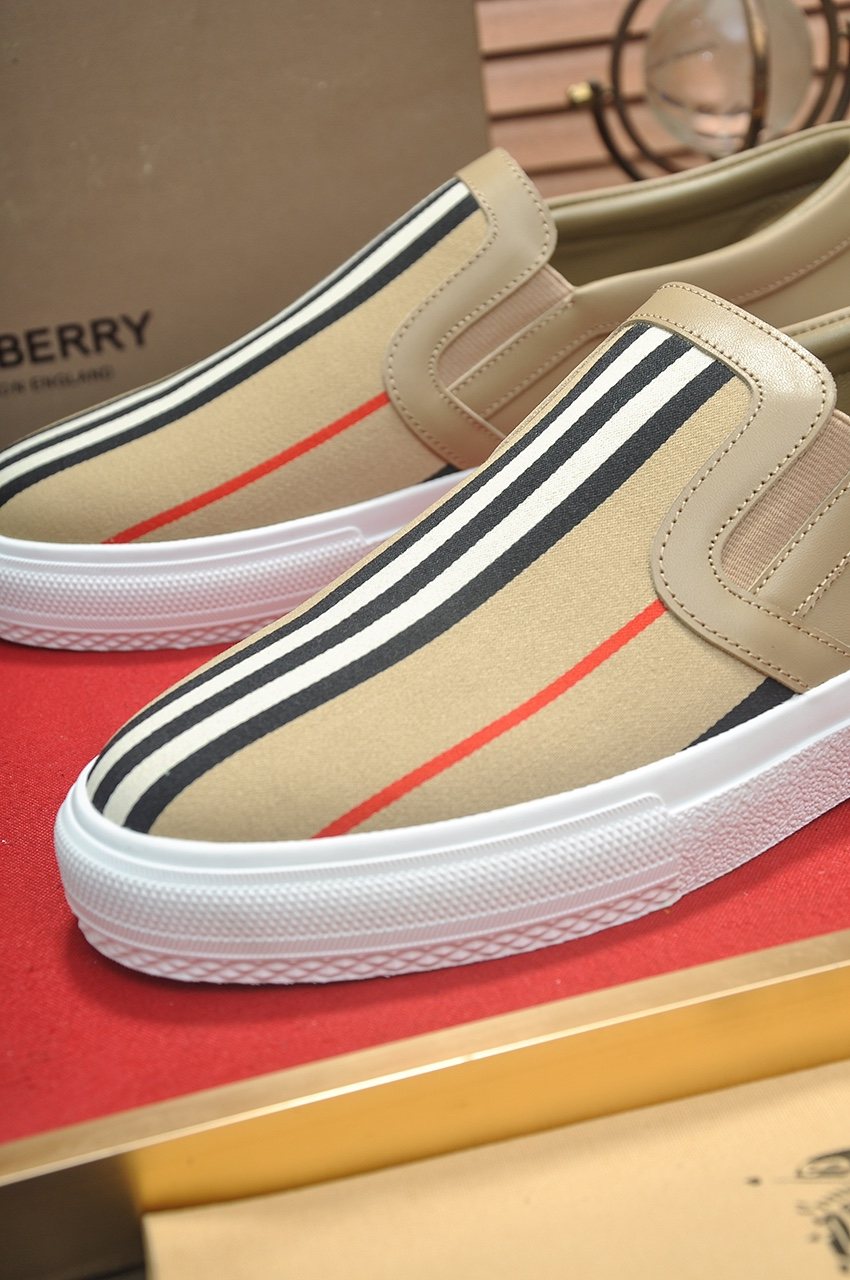 Burberry Beige Striped Slip-On Sneakers
