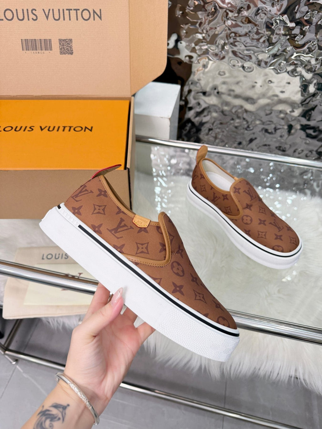 Louis Vuitton Men's Brown Monogram Slip-On Sneakers