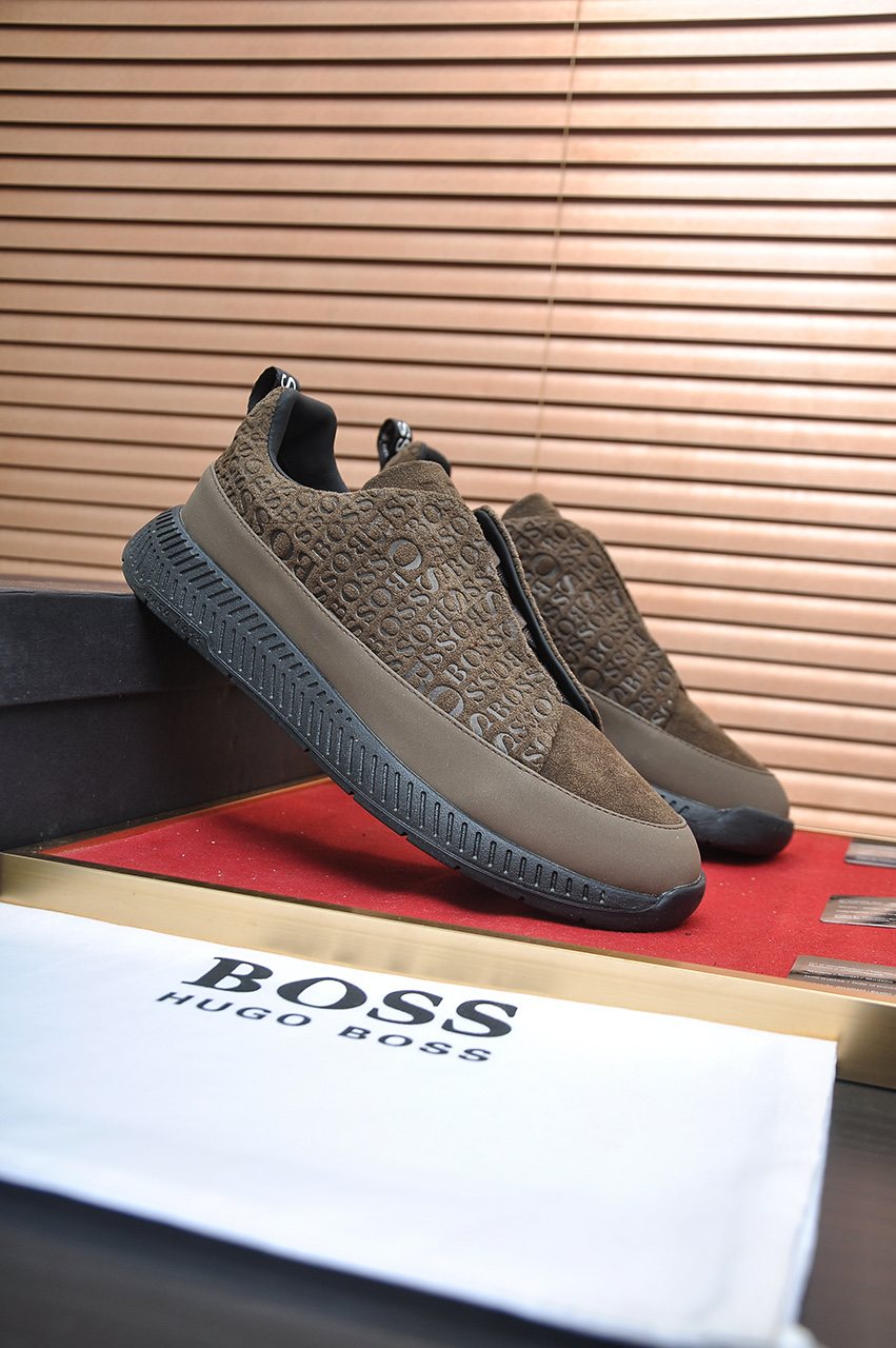 Hugo Boss Brown Textured Slip-On Sneakers