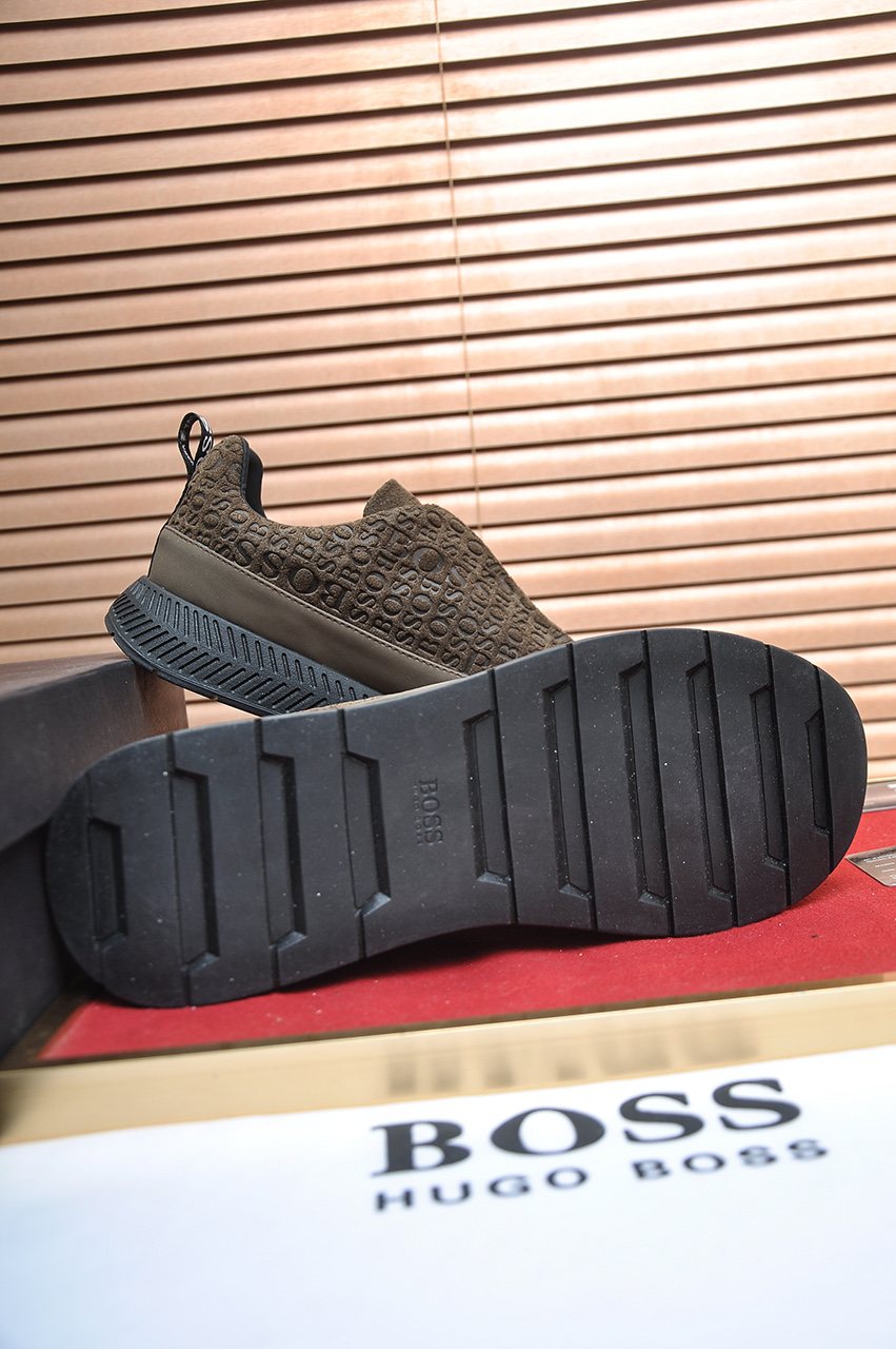 Hugo Boss Brown Textured Slip-On Sneakers